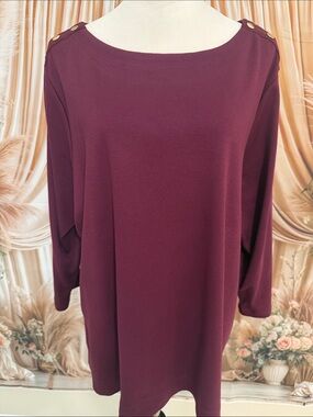 croft & barrow Plum Gold Button-Shoulder Boatneck Top